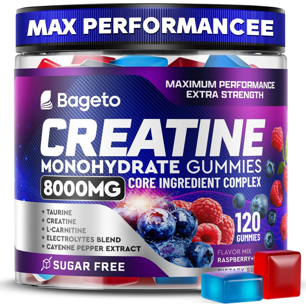 Front view of Creatine Monohydrate Gummies 8000mg bottle with 120 chewables