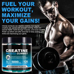 Close-up of gummies labeled 5000mg creatine monohydrate