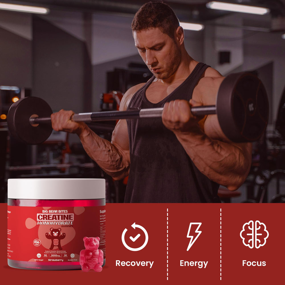 Close-up of strawberry-flavored creatine gummies.