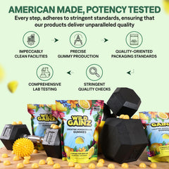 Assorted lemon gummy chews spilled from bottle