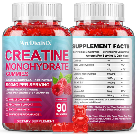 Bottle of Creatine Monohydrate Gummies Raspberry flavor