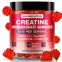 Creatine Monohydrate Gummies Raspberry flavor bottle front view