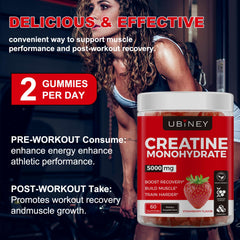 Creatine Monohydrate Gummies bottle featuring strawberry flavor