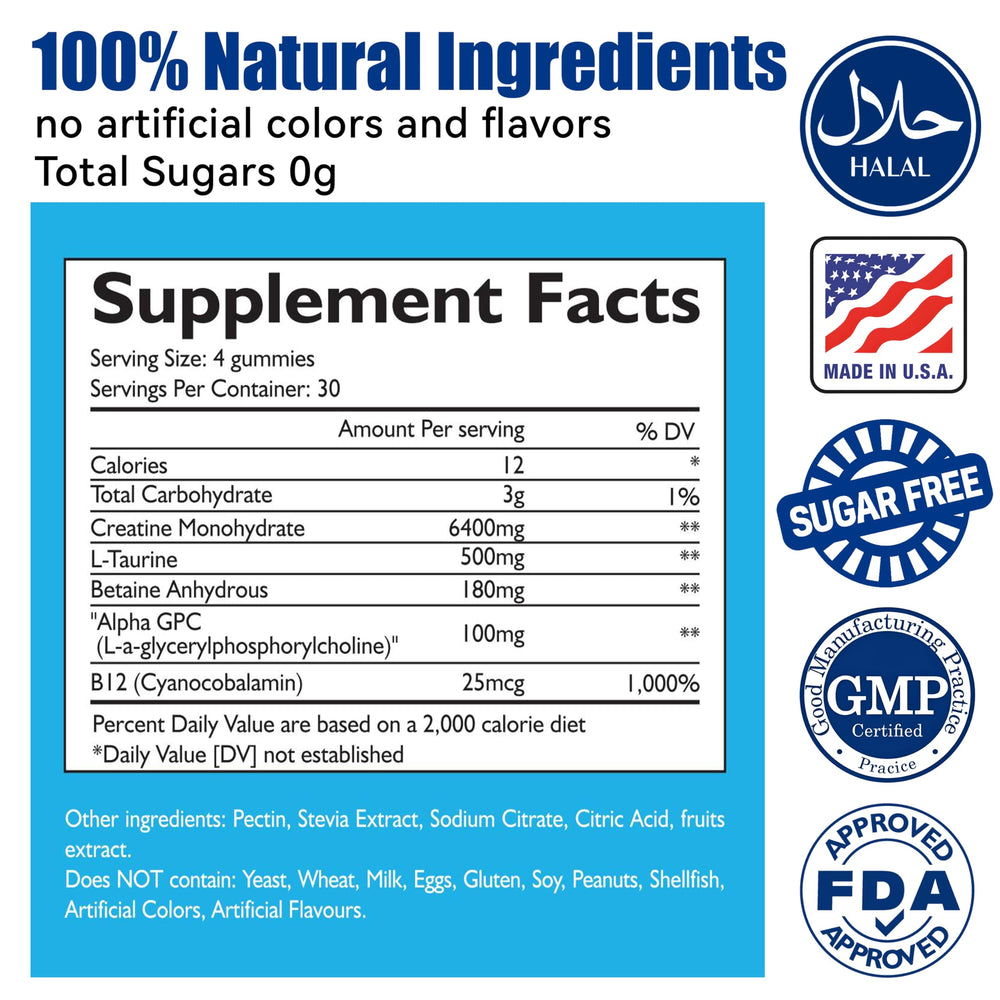 Vegan and gluten-free label on Creatine Gummies packaging