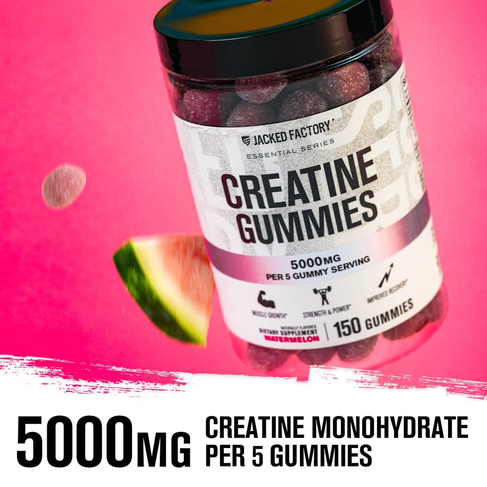Packaging of Jacked Factory Creatine Monohydrate Gummies Watermelon 150 gummies