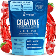 Creatine Gummies 5000mg Strawberry flavor bottle – front view