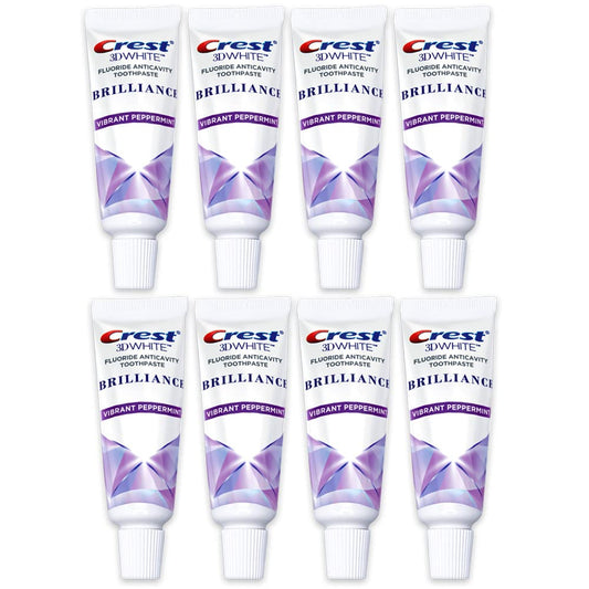 Crest 3D White Brilliance Toothpaste Vibrant Peppermint Travel Size 0.85 oz (24 g) Pack of 8 tubes