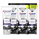 Three Crest 3D White Whitening Therapy Charcoal Deep Clean toothpaste tubes 3.5 oz each in a pack