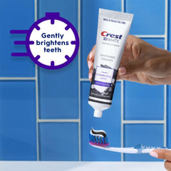 Back view of Crest Charcoal toothpaste packaging