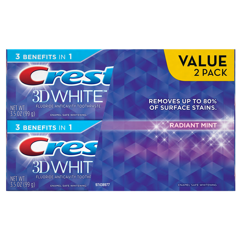Crest 3D White Radiant Mint Whitening Toothpaste tube and packaging