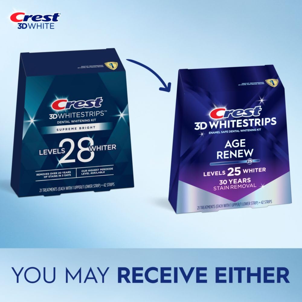 Crest 3D Whitestrips Age Renew strips laid out