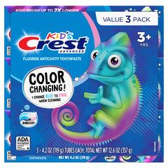 Close-up of Crest color-changing toothpaste blue to pink transition