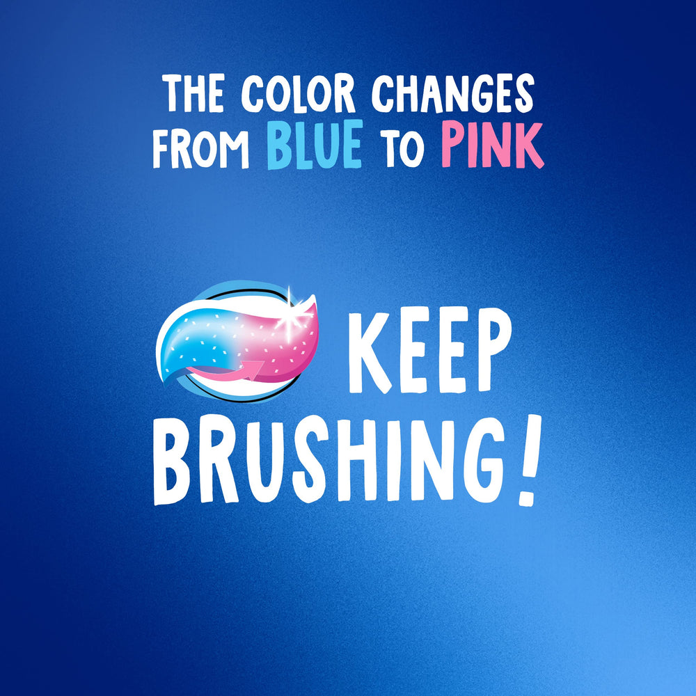 Bubblegum-flavored Crest color-changing kids toothpaste packaging front
