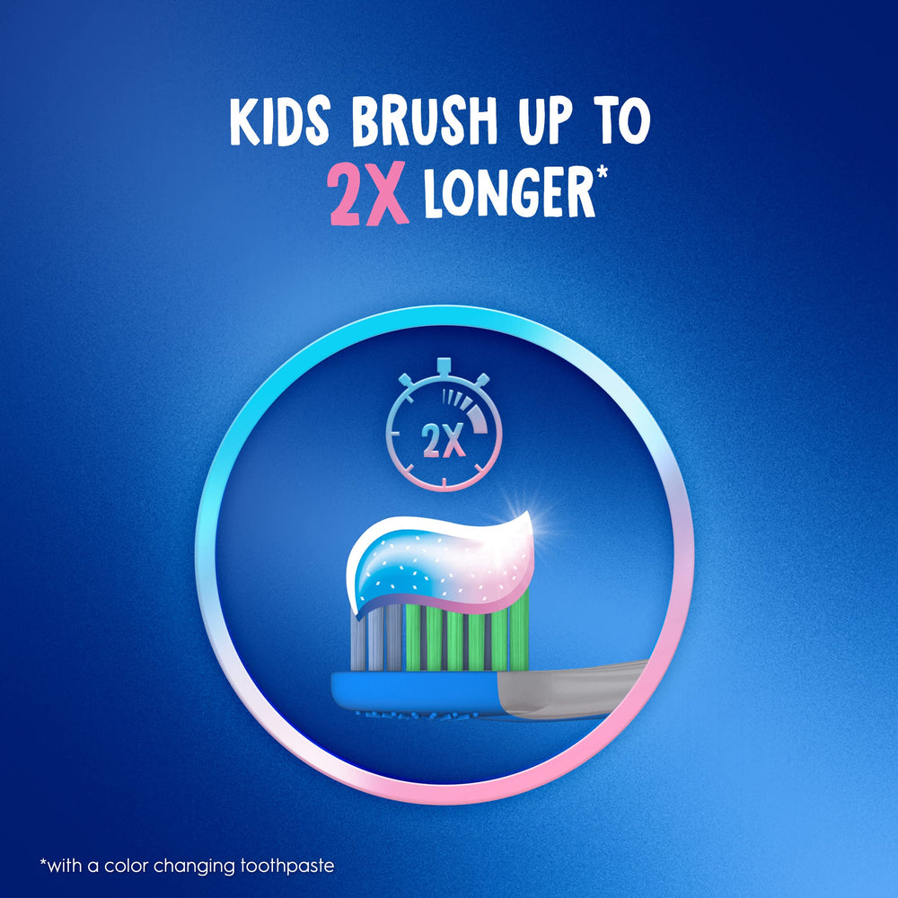 Back view of Crest color-changing kid's toothpaste packaging