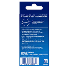 Single-use floss packet with built-in threader tip for braces