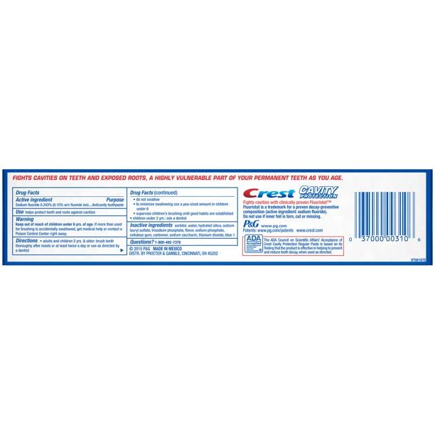 Top view of Crest toothpaste tubes in a 5-pack