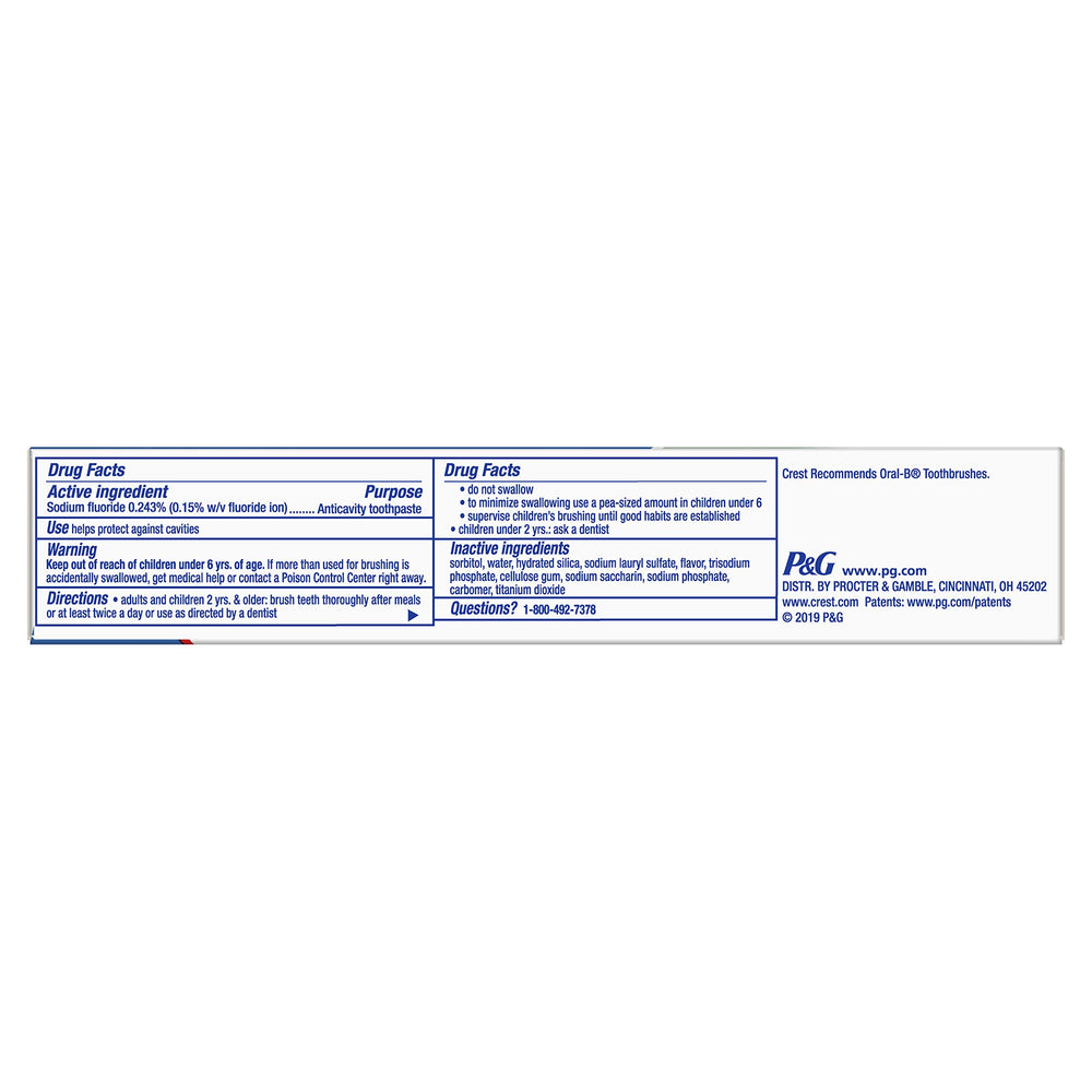 Crest Fresh & White Toothpaste Peppermint Gleem 2.4 oz tube side
