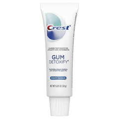 Close-up of Crest Gum Detoxify toothpaste tube