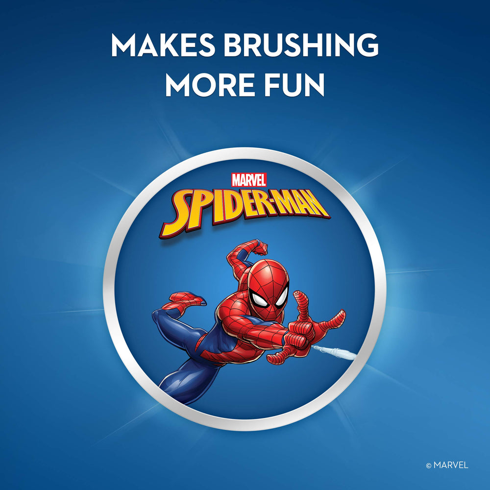Strawberry flavored Crest kid toothpaste with Spiderman design