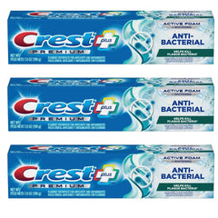 Crest Premium Plus Anti-Bacterial Toothpaste tube with Smooth Peppermint flavor