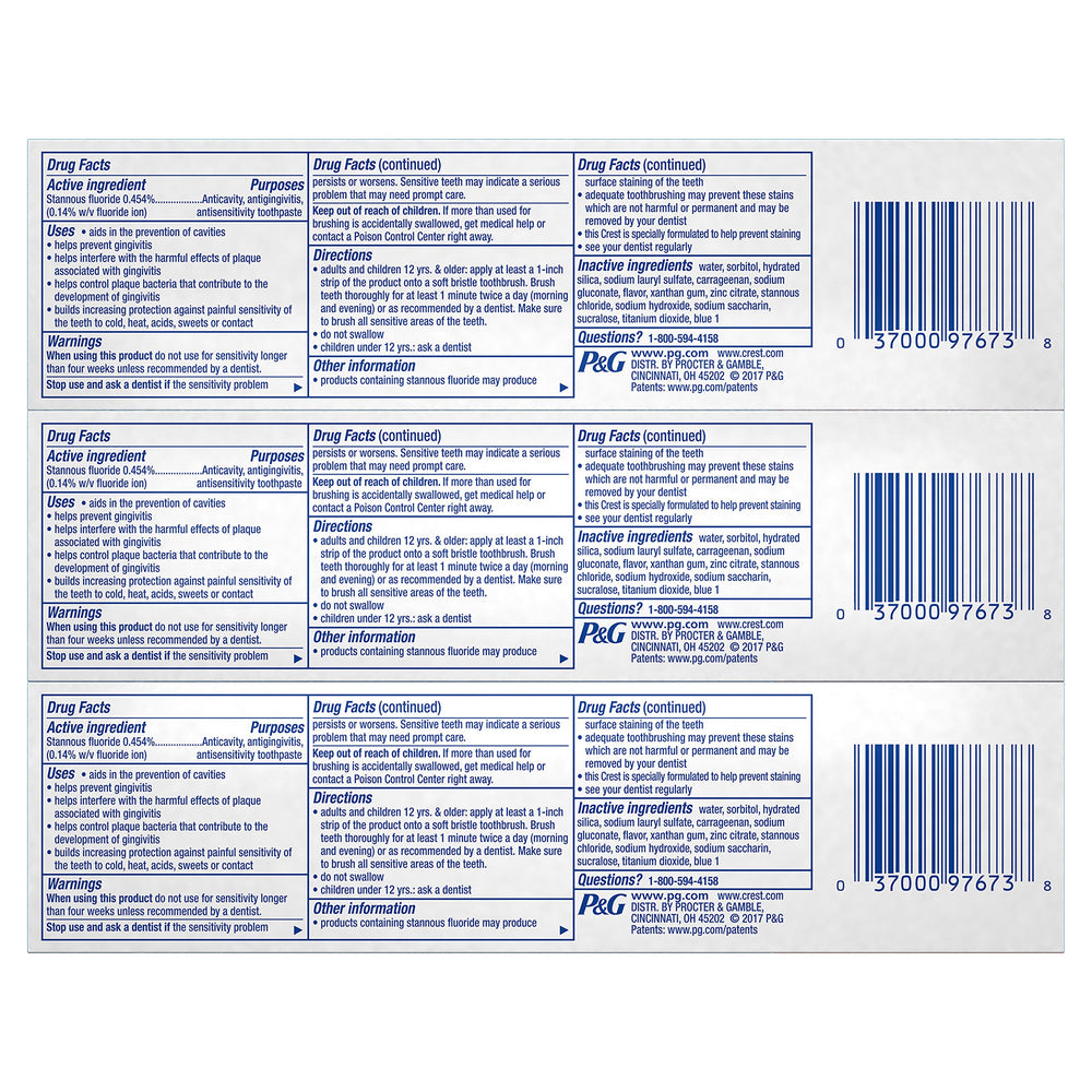 Close-up of Crest Pro-Health Clean Mint toothpaste tubes