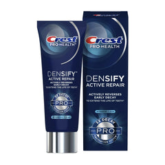 Packaging box highlighting Crest Pro-Health Densify features