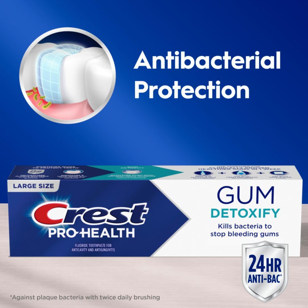 Close-up of Crest Pro-Health Gum Detoxify Deep Clean toothpaste label 4.8 oz