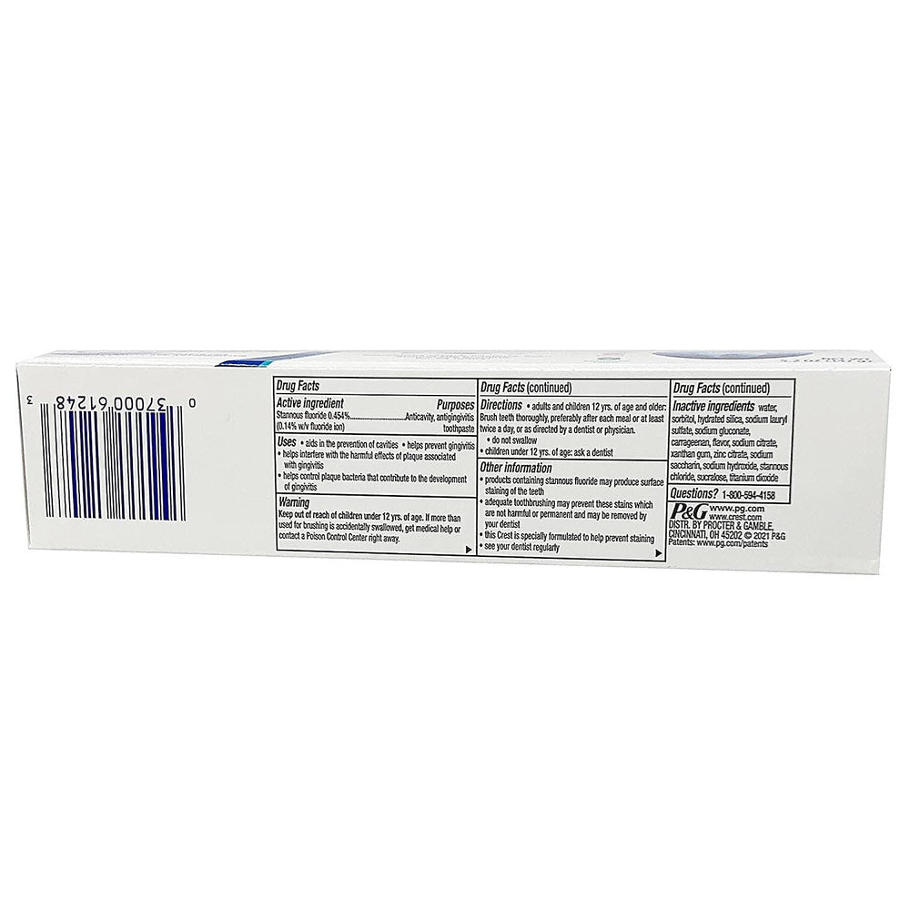 Back label detail of Crest Pro Health Ultra Gum Detoxify toothpaste tube