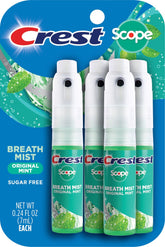 Front view of Crest Scope Mint Breath Mist 4-pack