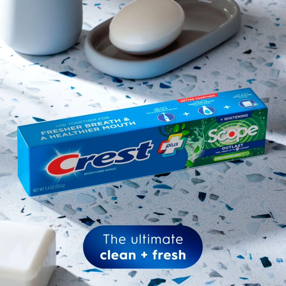 Mint Crest toothpaste with Scope freshness label