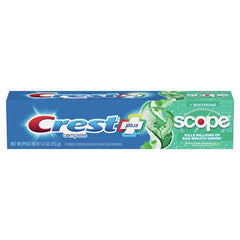 Close-up of Crest + Scope Complete Whitening toothpaste tube