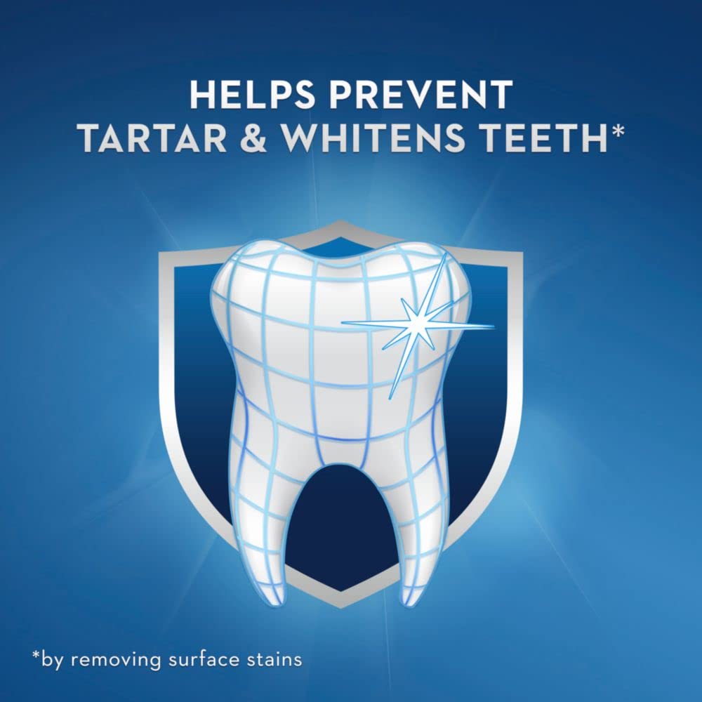 8.2 oz Crest Tartar Protection toothpaste back label with usage directions