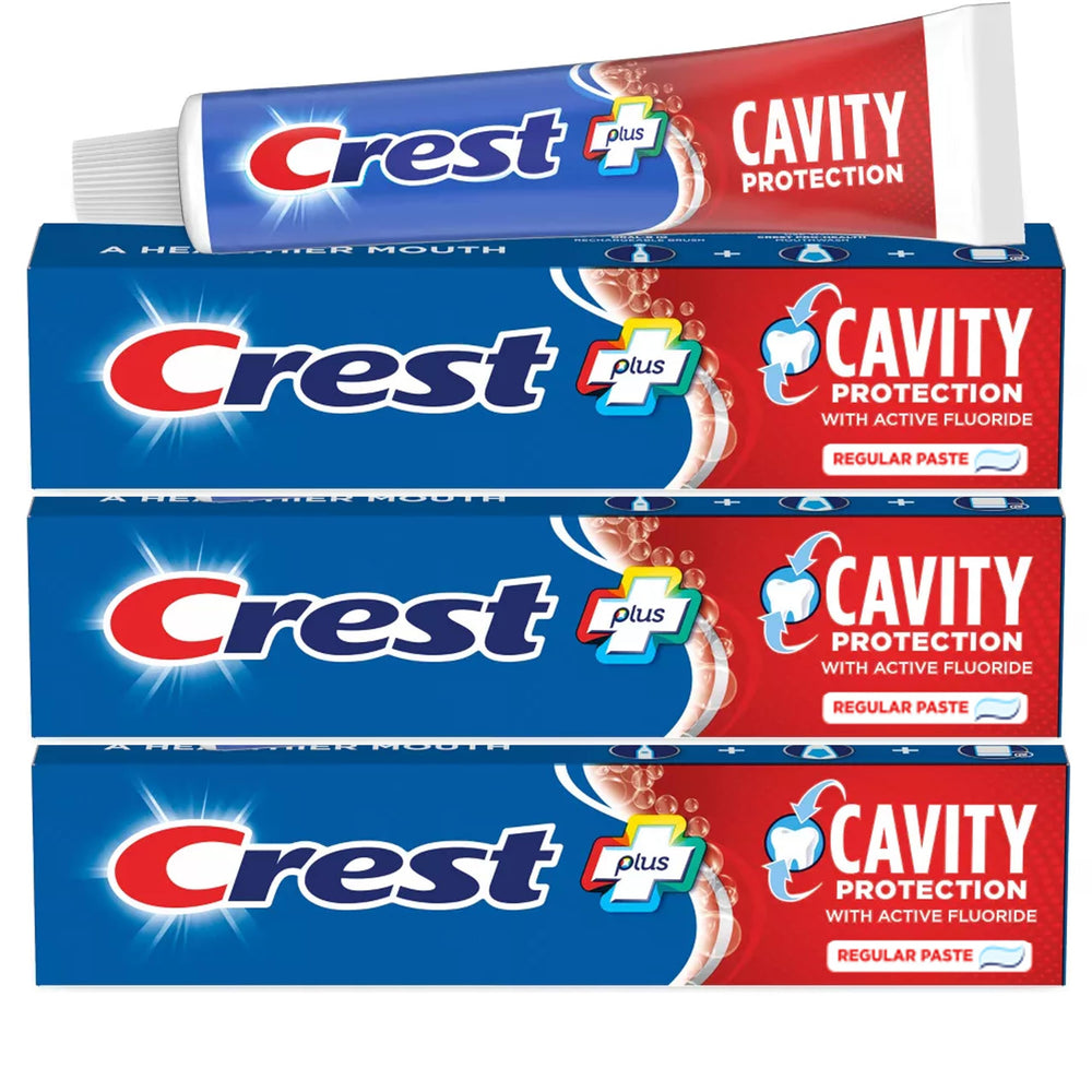 Crest Cavity Protection Regular Toothpaste tubes lined up (8.2 oz / 232 g each) - pack of 3