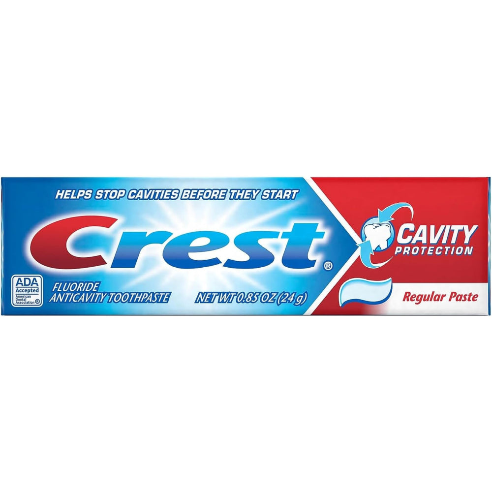 Front view of Crest Cavity Protection travel-size toothpaste six-pack