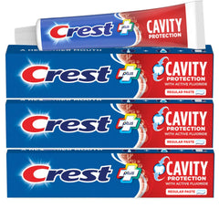 Open box showing Crest toothpaste tubes