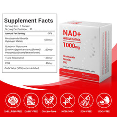 Label highlighting Nicotinamide Riboside and Resveratrol ingredients