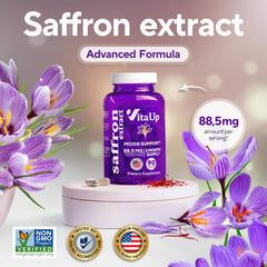 Close-up of Crocus sativus saffron extract in capsule