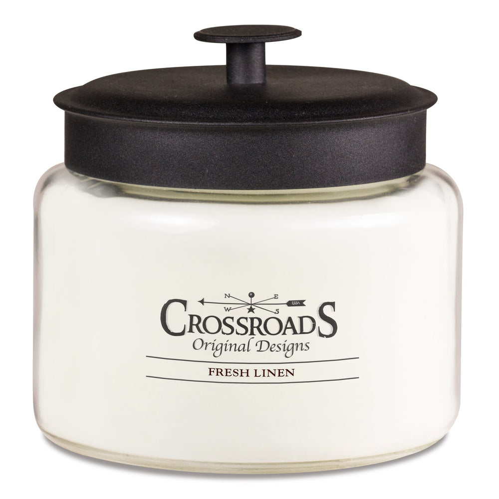 Crossroads Fresh Linen 64oz candle with four wicks for room-filling fragrance.