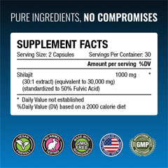 Cruelty-free, non-GMO Shilajit capsules packaging