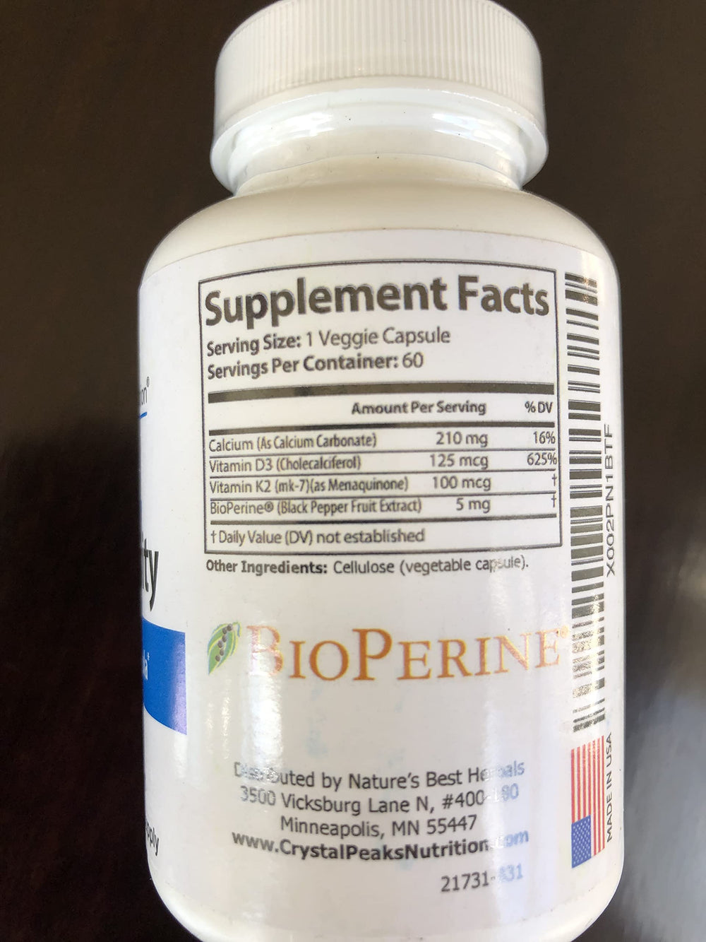 60 capsules 60-day supply packaging for Crystal Peaks bone formula