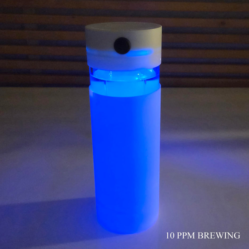 Compact self-contained unit brewing 16 oz of 10 PPM CS in under 1 hour