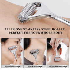 Face massage with acupuncture roller to reduce puffiness