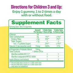 Nutrition label of Culturelle Kids Veggie Fiber Gummies probiotic blend