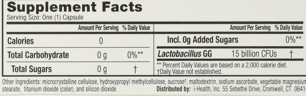 Nutrition facts panel for Culturelle Probiotic Vegetarian Capsules