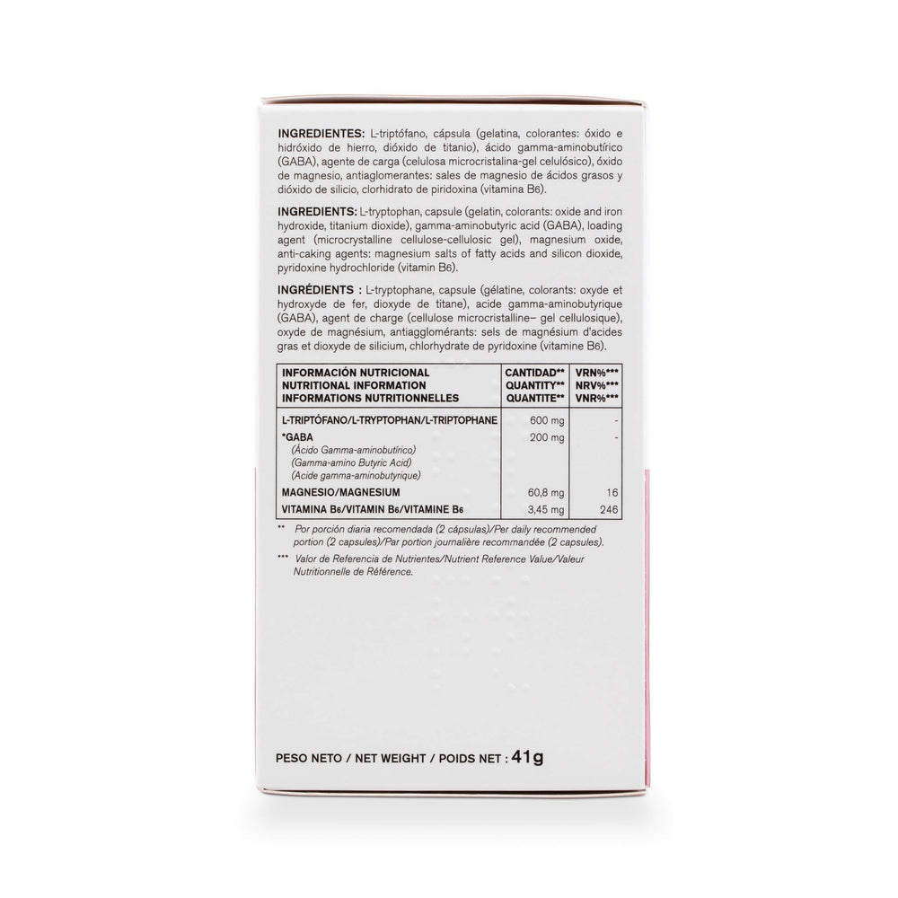 Ingredients highlight: L-tryptophan, GABA, magnesium, vitamin B6