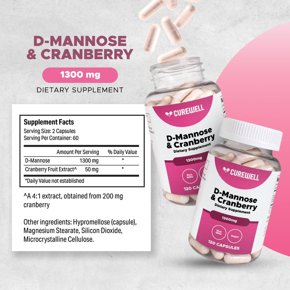 CUREWELL D-Mannose & Cranberry packaging with bottle
