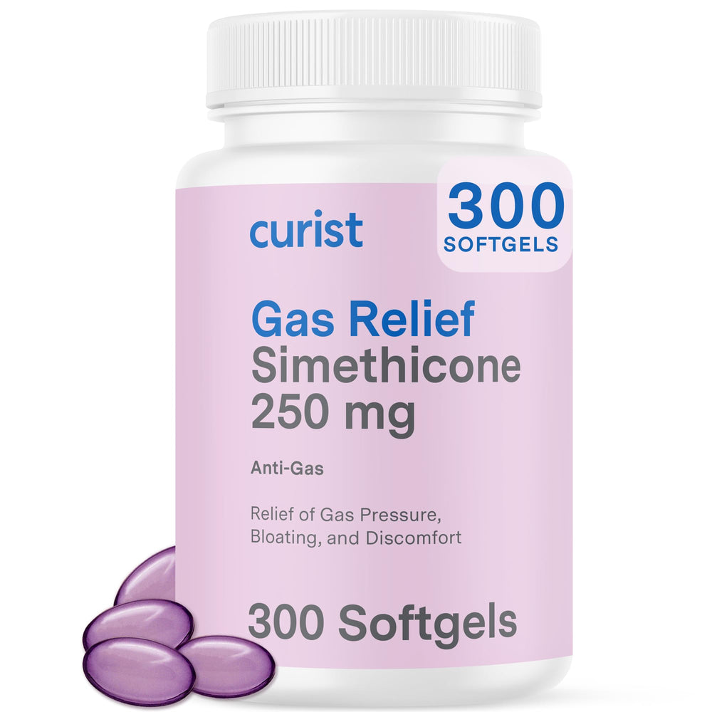 Curist gas-relief softgels bottle showing quick digestive support