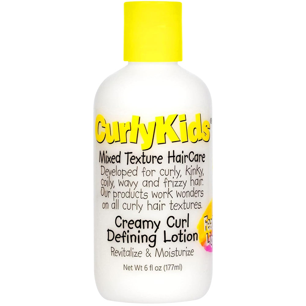 CurlyKids Curl Defining Lotion bottle showing weightless hold for defined curls.