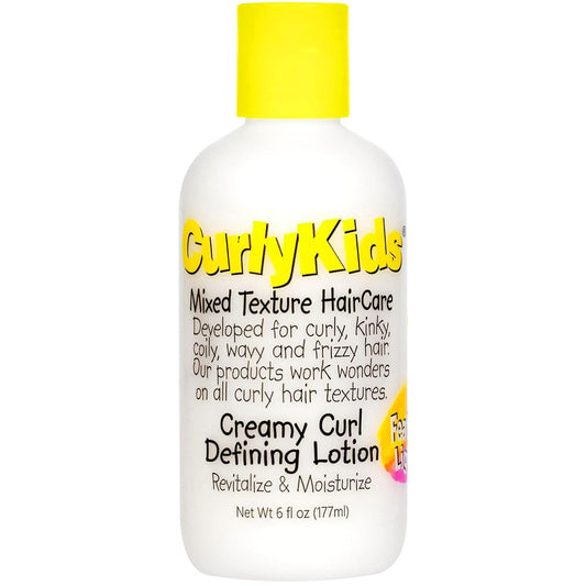CurlyKids Curl Defining Lotion bottle showing weightless hold for defined curls.