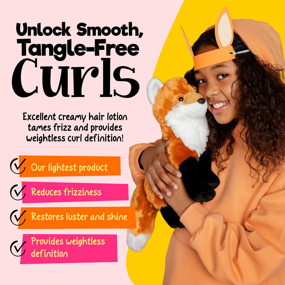 CurlyKids Curl Defining Lotion dispenser demonstrates easy, mess-free application.